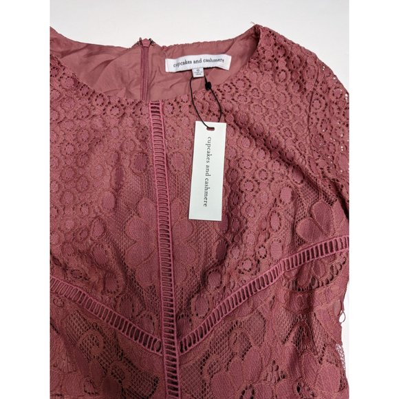 Cupcakes & Cashmere Mini Dress Makenna Rose Pink Lace Long Sleeve Bodycon Boho 0 - Picture 3 of 6